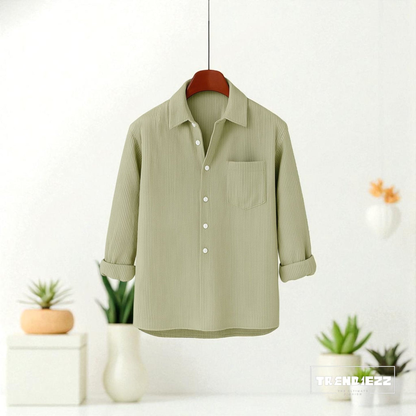 Luxury Full Sleeve Cord Katua - Light Moss Green