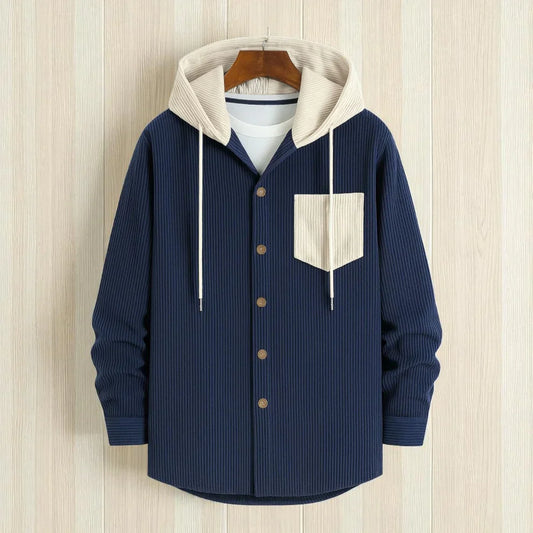 Men's Jackets Corduroy Hooded Shirt - Navy Blue
