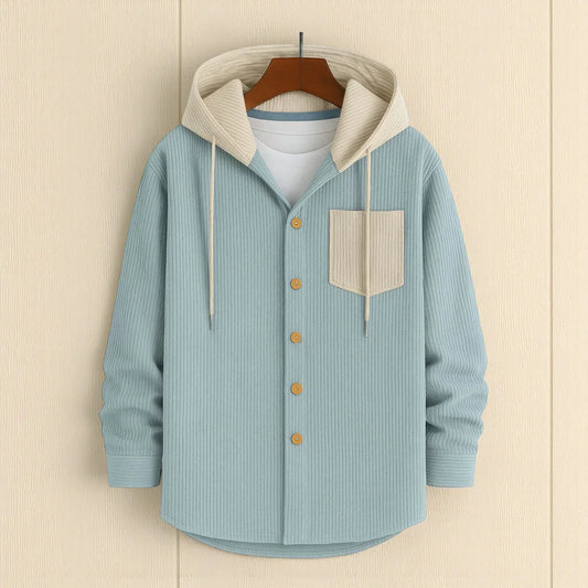Men's Jackets Corduroy Hooded Shirt - Light Sky