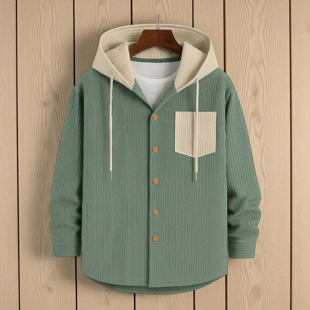 Men's Jackets Corduroy Hooded Shirt - Sea Green